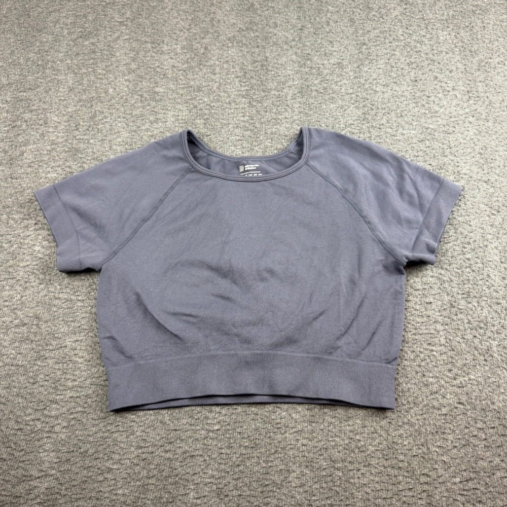 Domyos Crop Top Women's S Slate Blue Seamless Short Sleeve Activewear‎ Gym Yoga